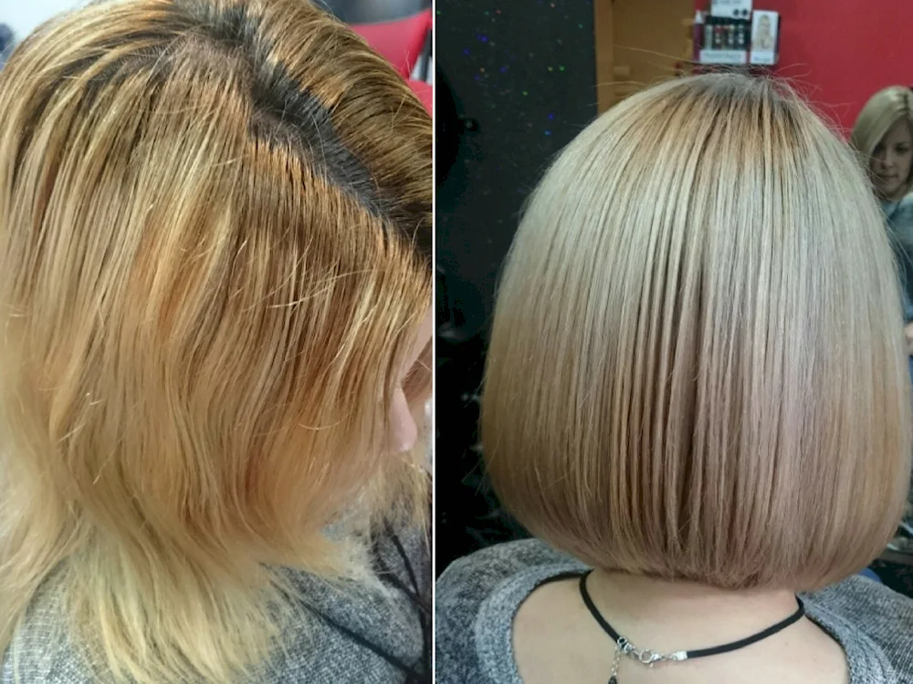 Keratin straightened bob hair