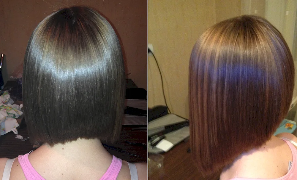 Keratin straightened bob hair