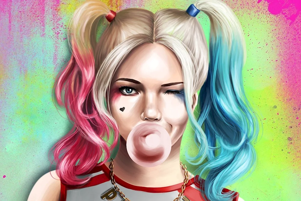 Harley Quinn with chewing gum