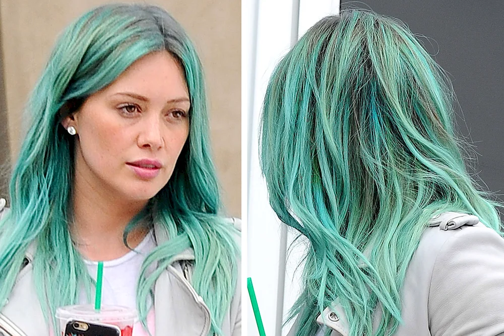 Hilary Duff with green hair