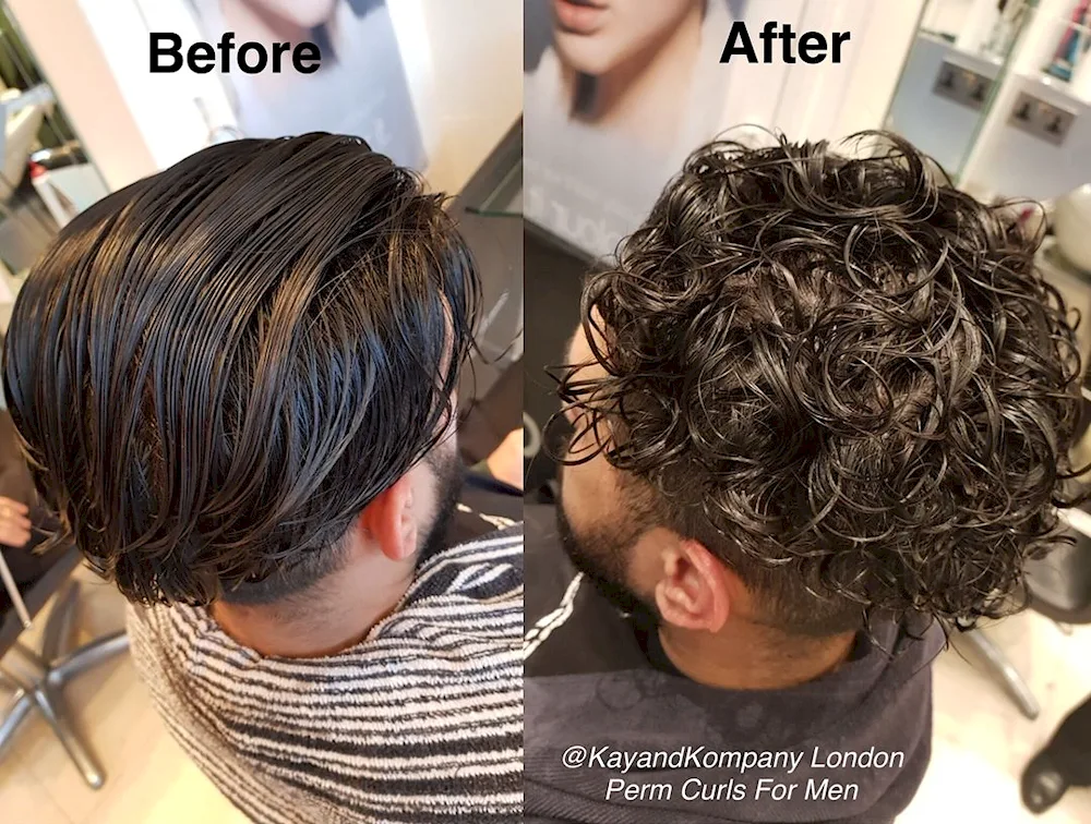 Men's hair perm before and after