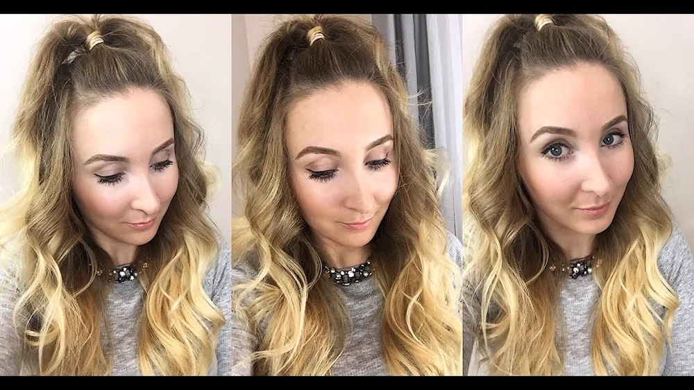 Ponytail and loose hair on top of head