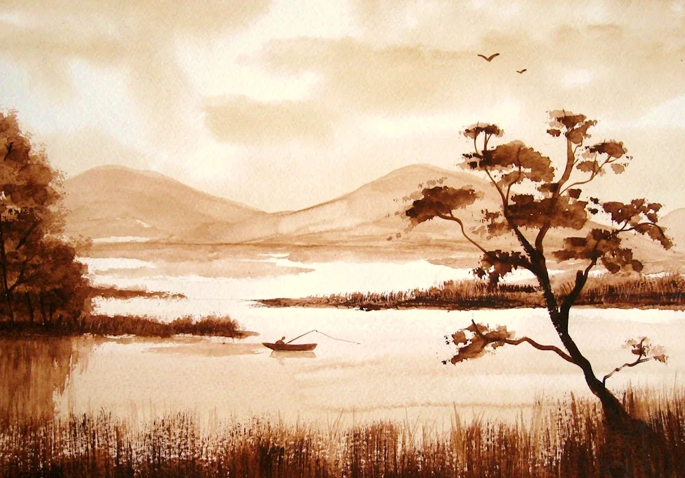 Chinese Grisaille Landscape Painting