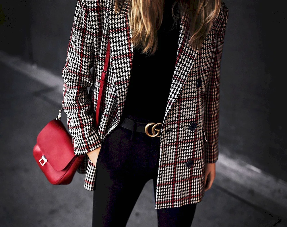 Checkered jacket street style