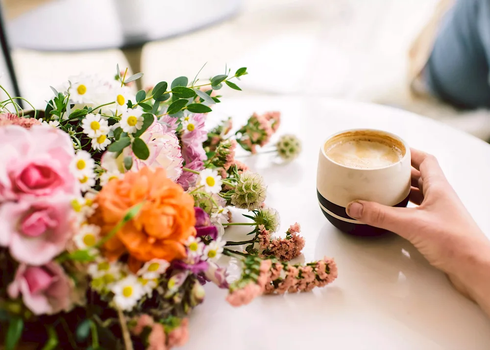 Coffee and flowers