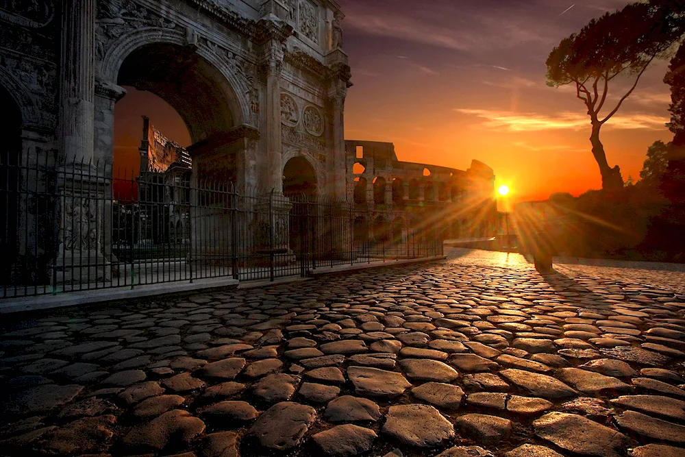 Coliseum at sunset ancient Rome