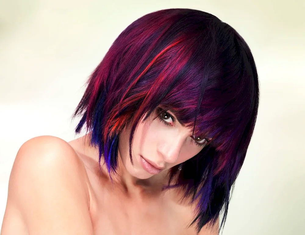 Purple strands on dark hair