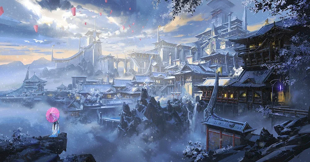 Concept Art Chinese Mountain Village