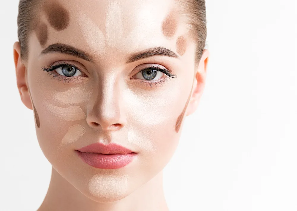 Contouring on dark hair with bangs