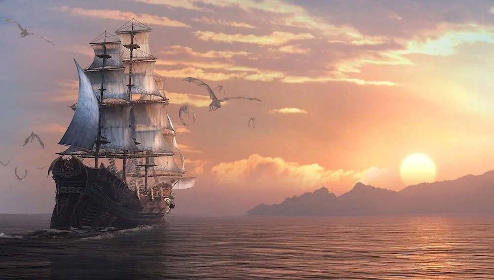 Ship at sea. Sea
