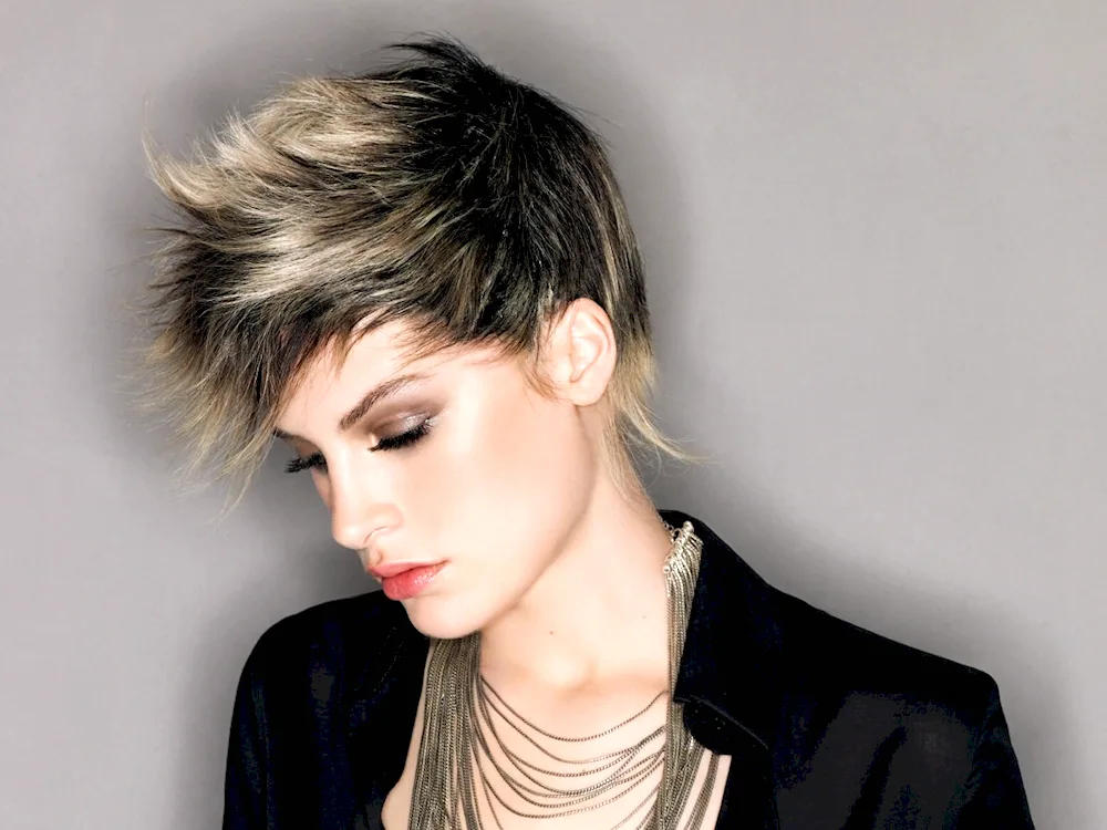 Short haircut with feathers