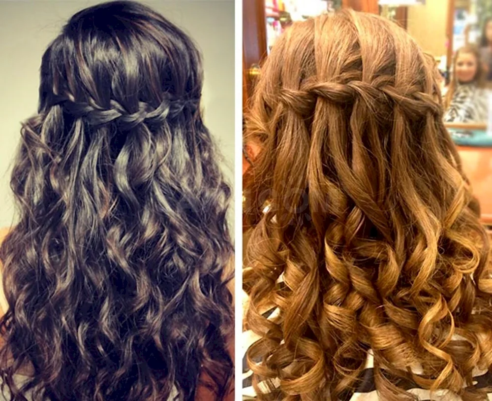 French waterfall braid with curls