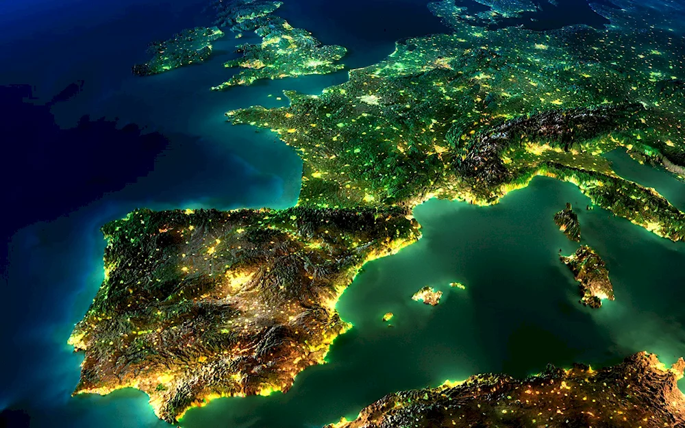 Europe from space night