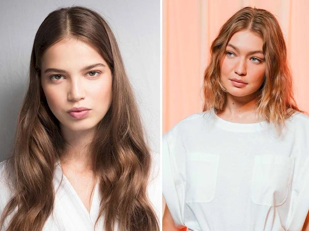 Slanted parting for long hair