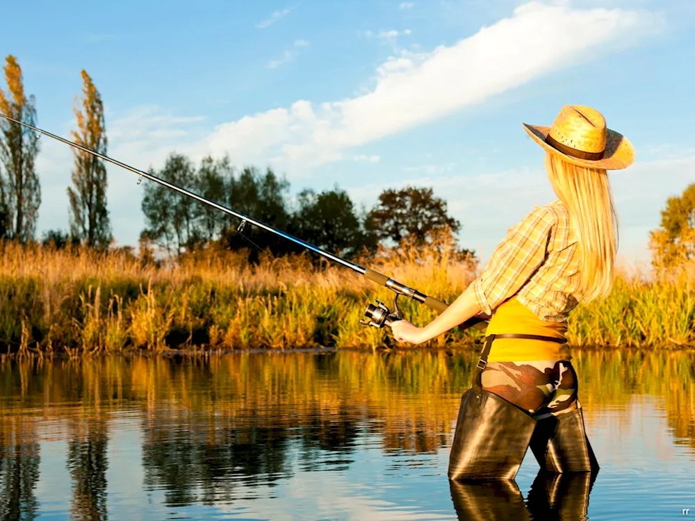 Girl with fishing rod- sea