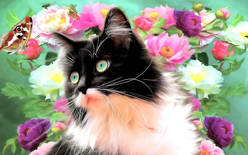 Cat with flowers