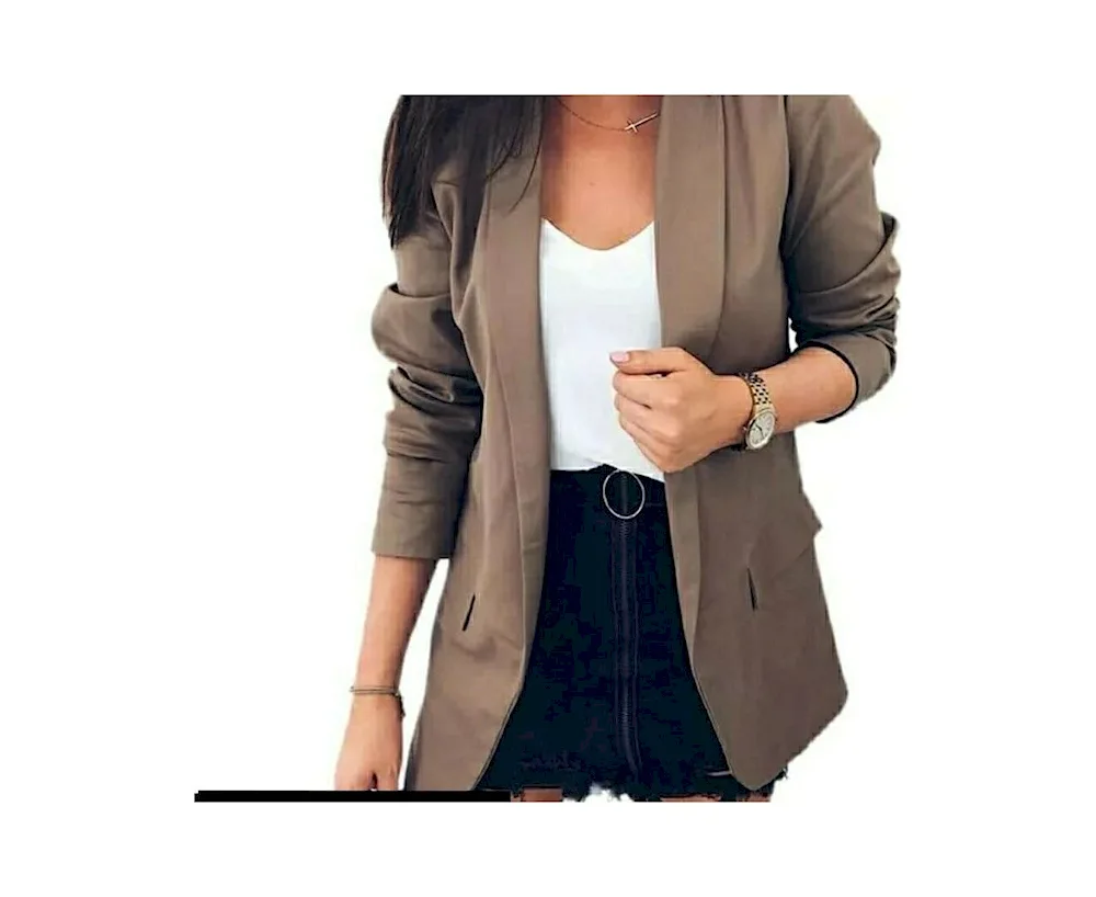 Women's collarless leather jacket