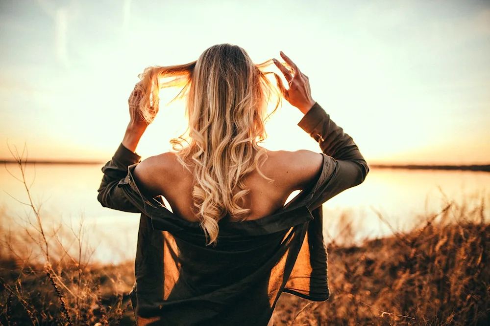 Beautiful blondes with long hair photo