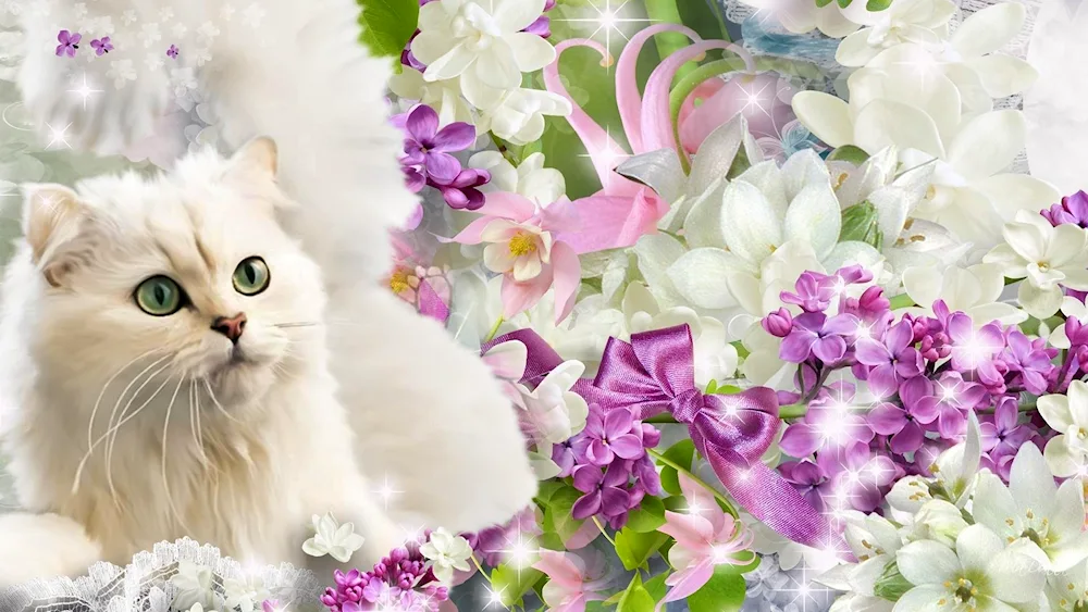 Cat in flowers