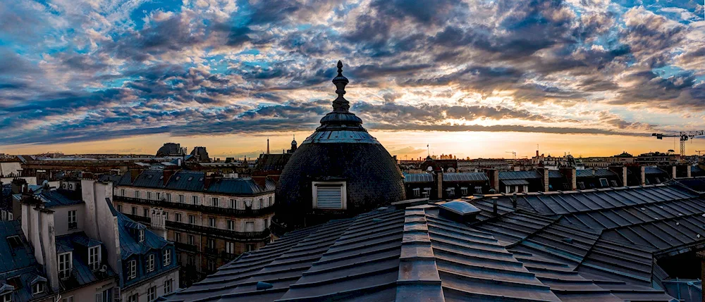 Sunset from skyline skyscraper roof background