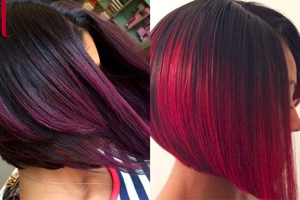 Red colouring on dark hair with red strands