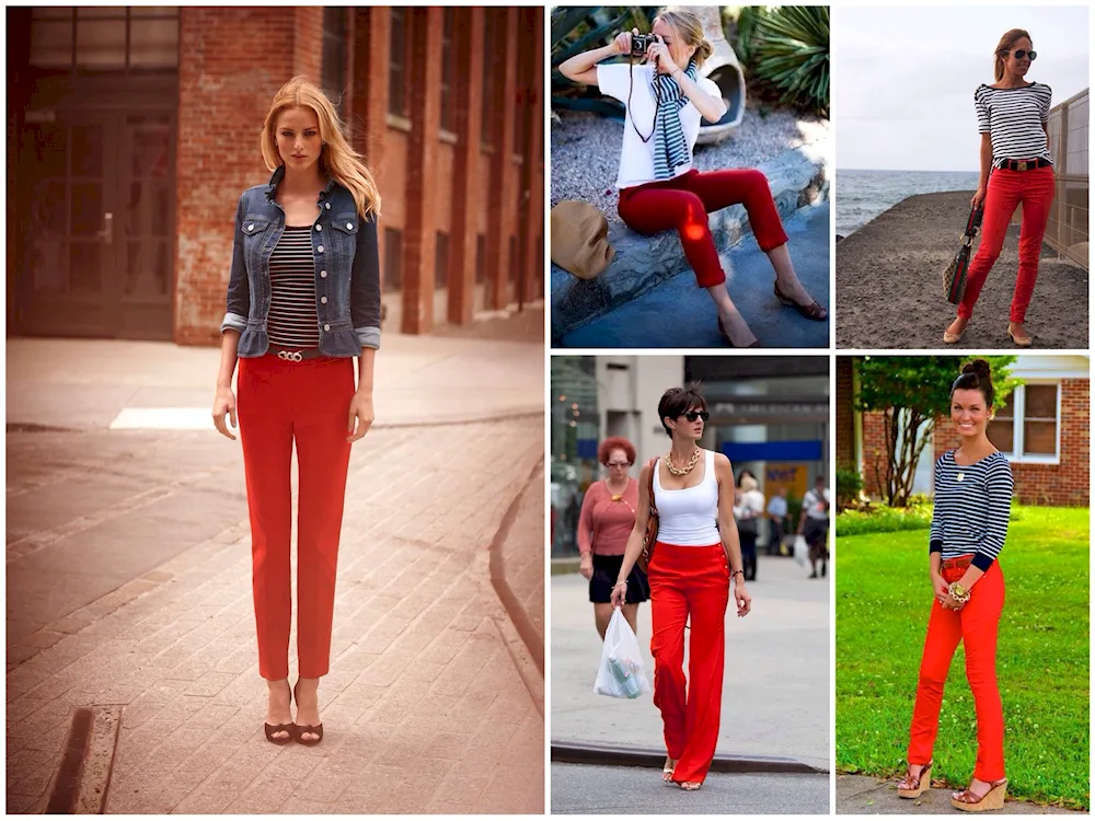 Red trousers with calfskin