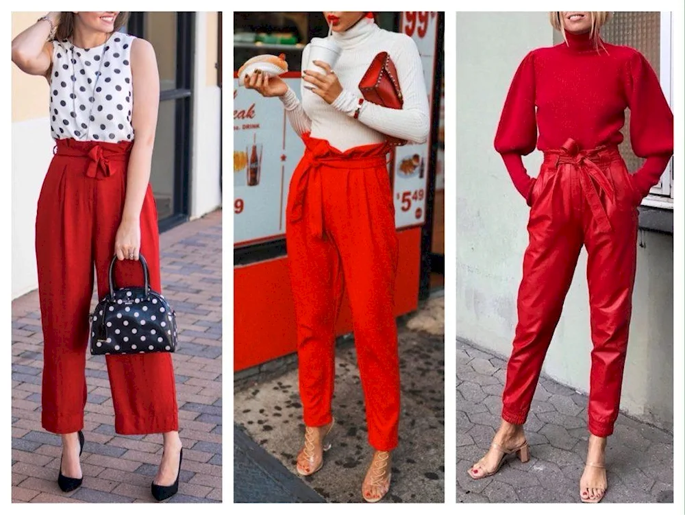 Red trousers with high waist