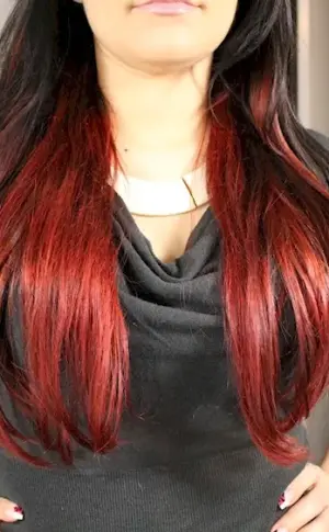 Red tips on dark hair