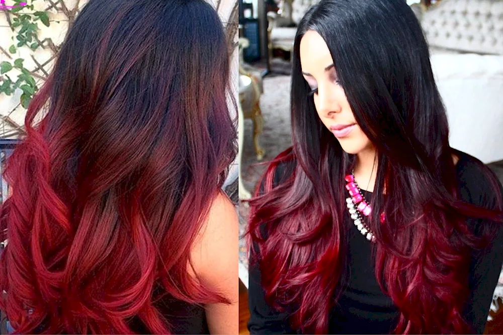 Red strands on dark hair