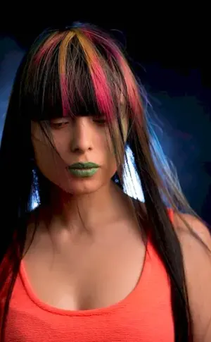 Red strands on dark hair