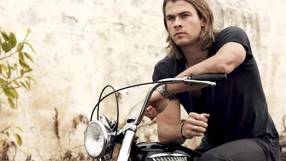 Chris Hemsworth on a motorbike
