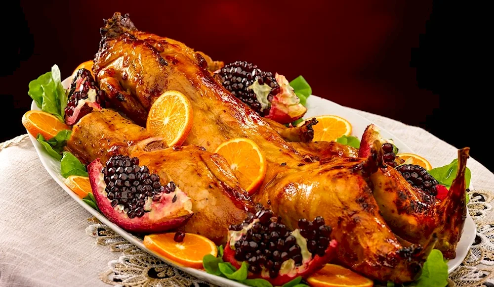 Chicken stuffed with oranges for a holiday table