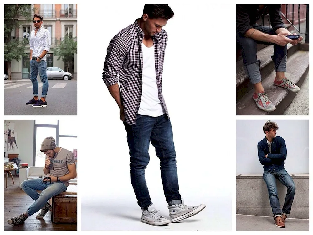 Sneakers under men's jeans