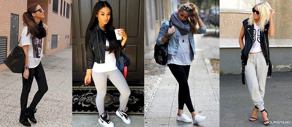 Sneakers with leather leggings