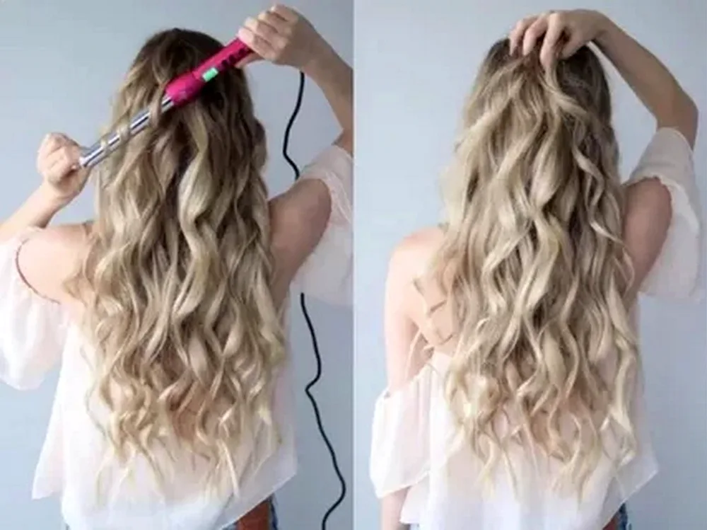 Triple curling iron for long hair