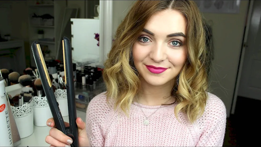 Curls with a flat iron for medium hair