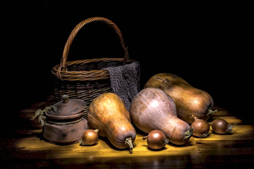 Kuprin still life with courgettes and basket