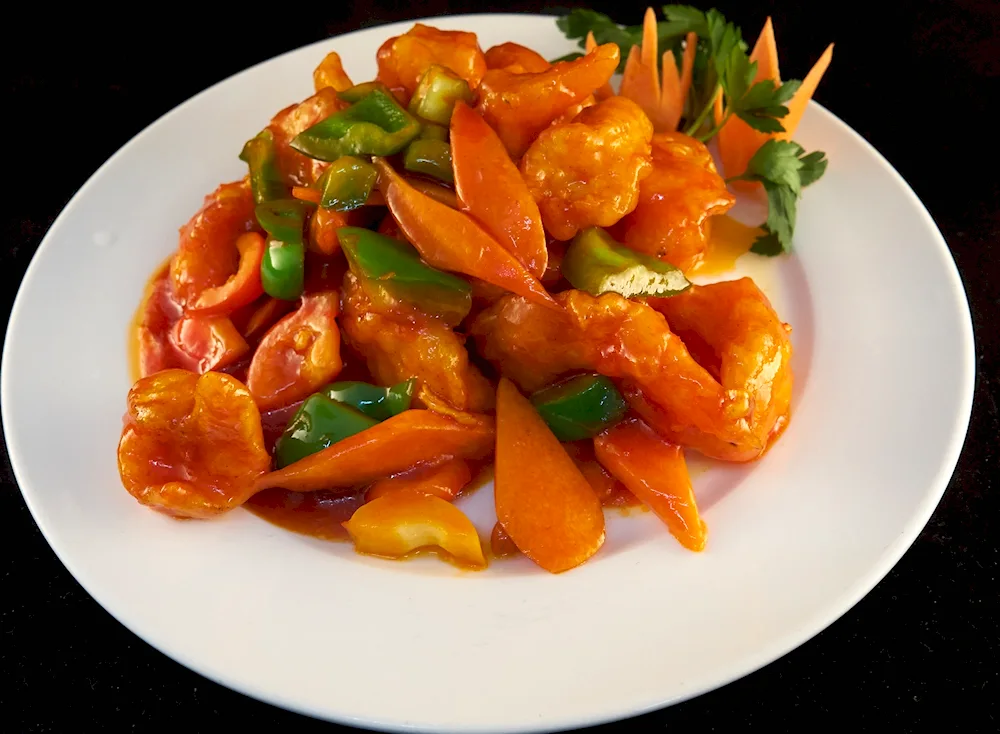 Pineapple chicken in sweet and sour sauce