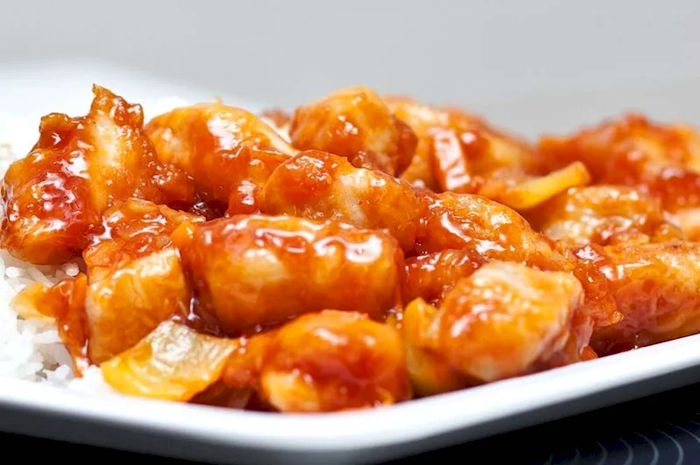 Pineapple chicken in sweet and sour sauce