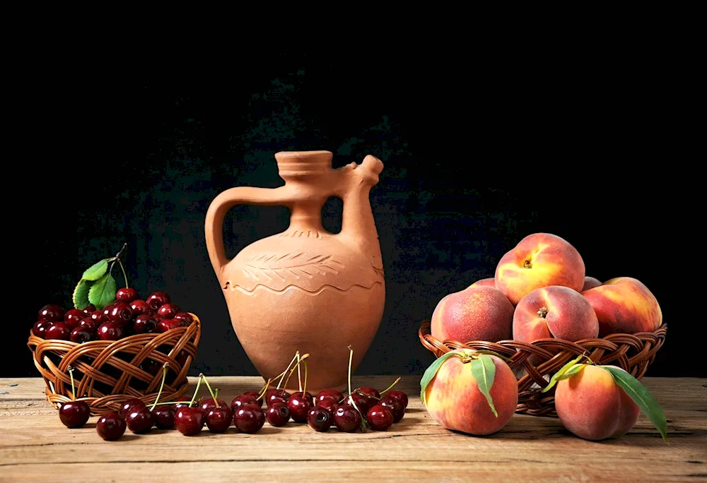 Still life with cherries