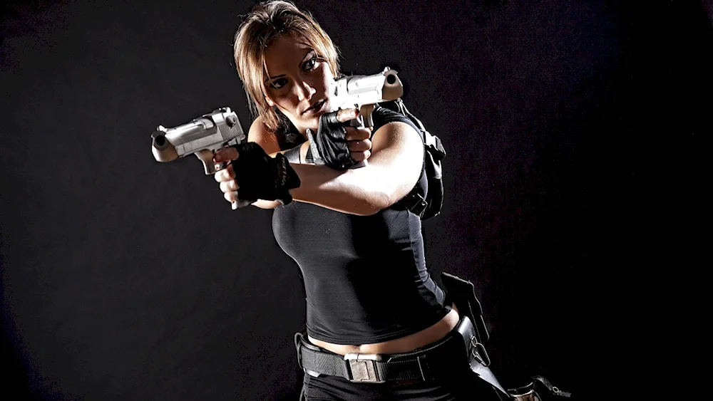 Lara Croft with guns