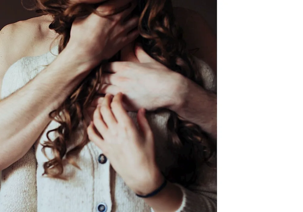 Behind the girl's hair