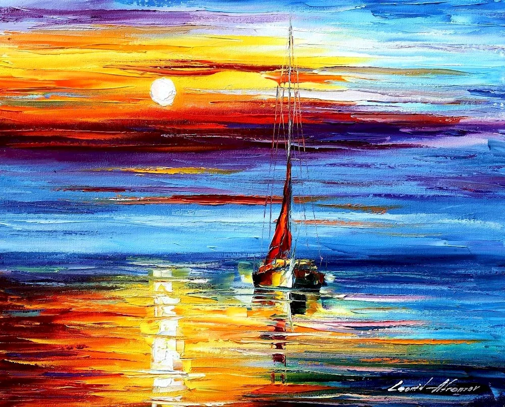 Leonid Afremov sailing sunset