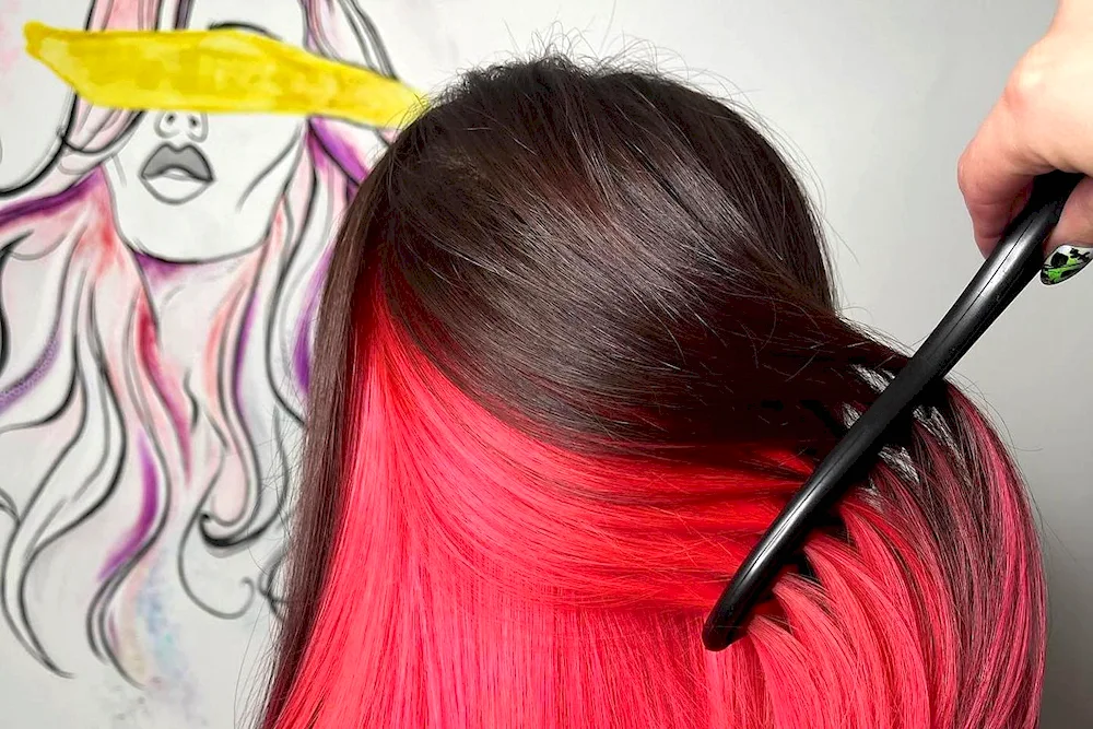 Hidden hair colouring with bangs