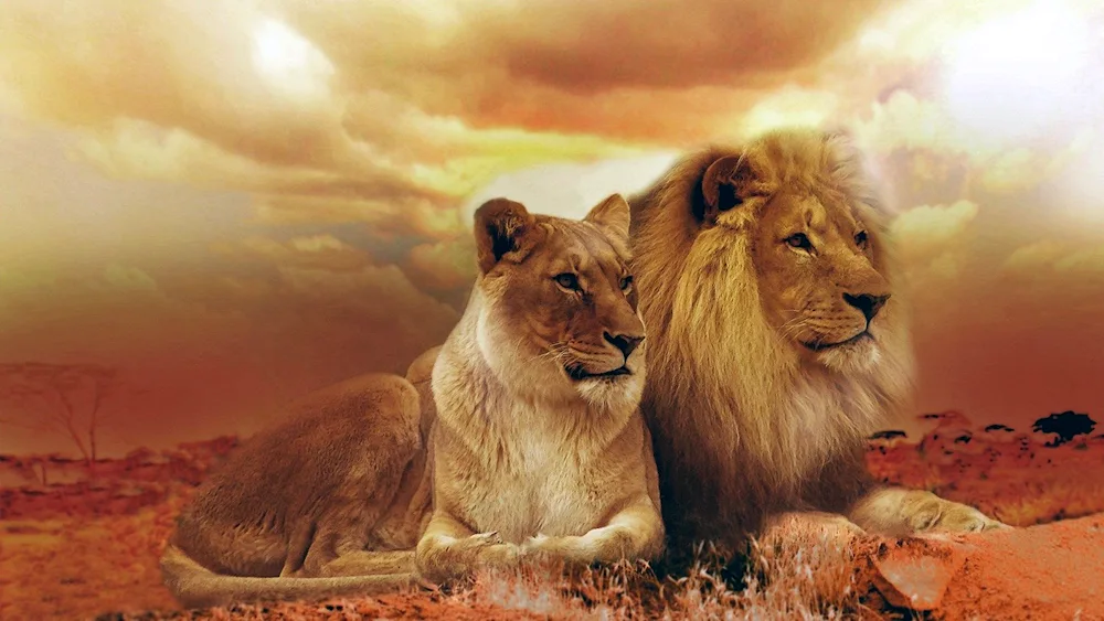 Lion and lioness. lioness