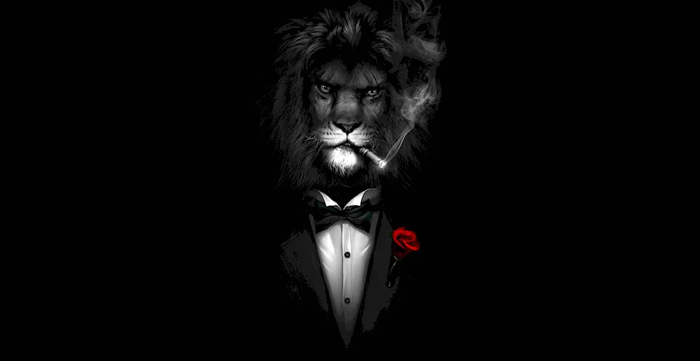Lion in a dinner jacket with a cigar