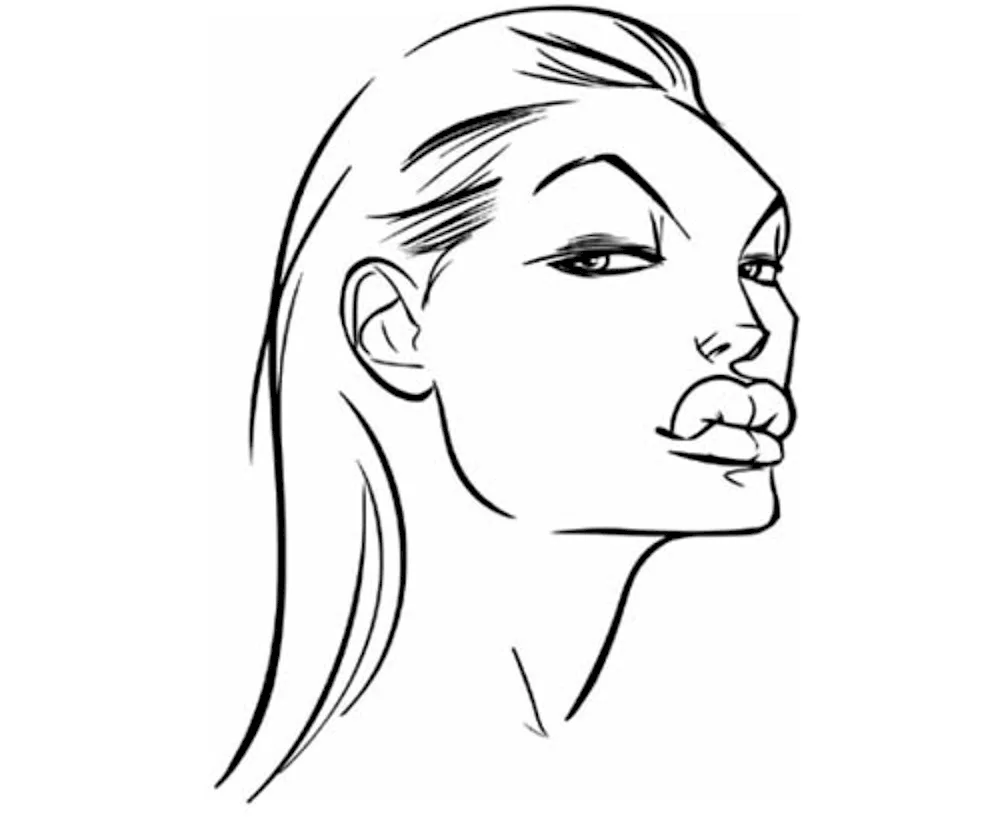 Girl's face with a bob pencil drawing