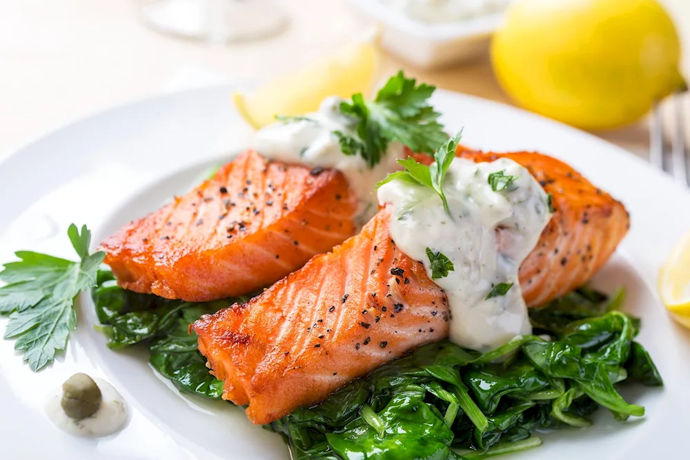Forel with mushroom sauce