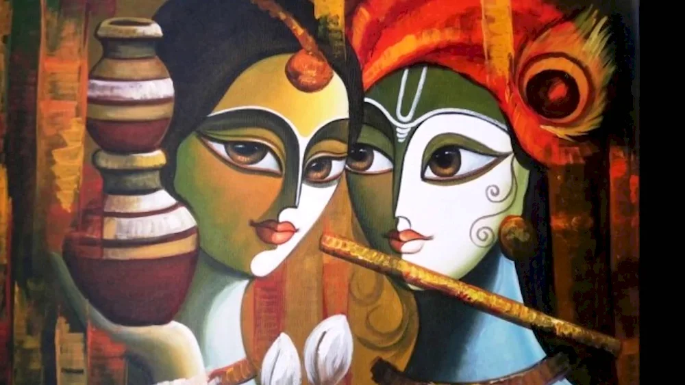 Madhubani painting of Krishna