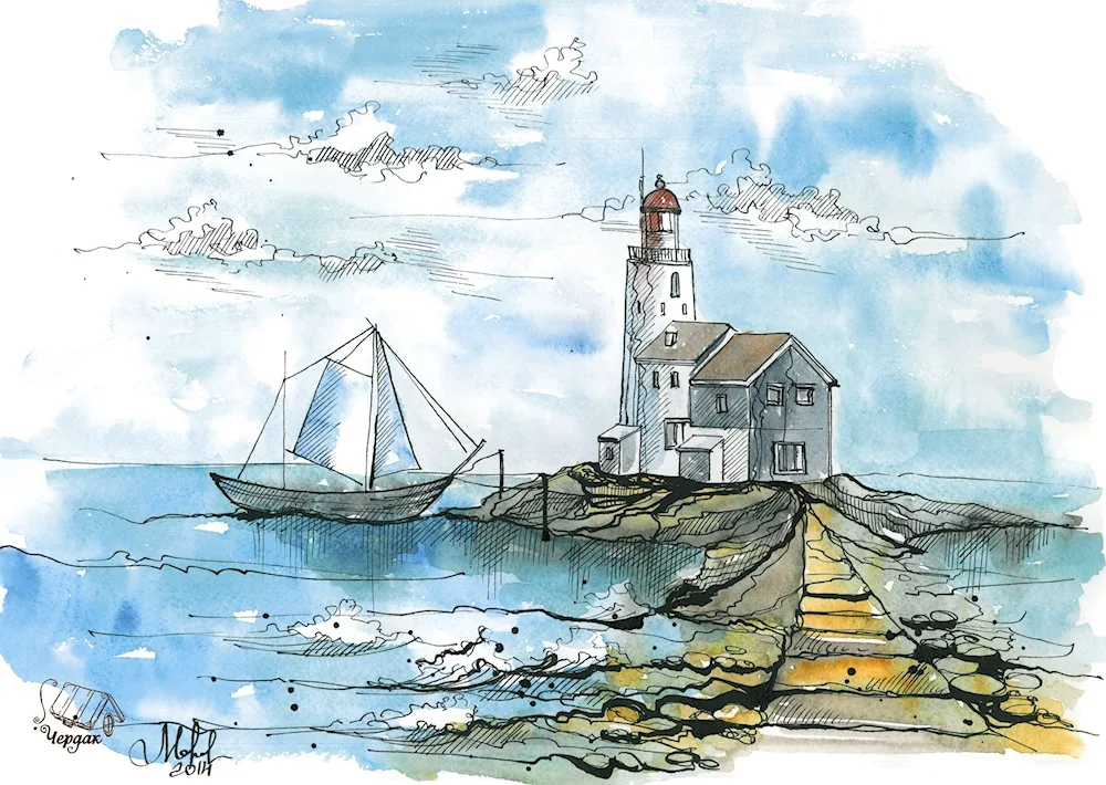 Gouache seascape
